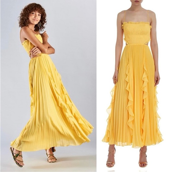 AMUR Pleated Chiffon Square Neck Sleeveless Side Cutout Ruffled Maxi Gown 6 - Picture 1 of 13